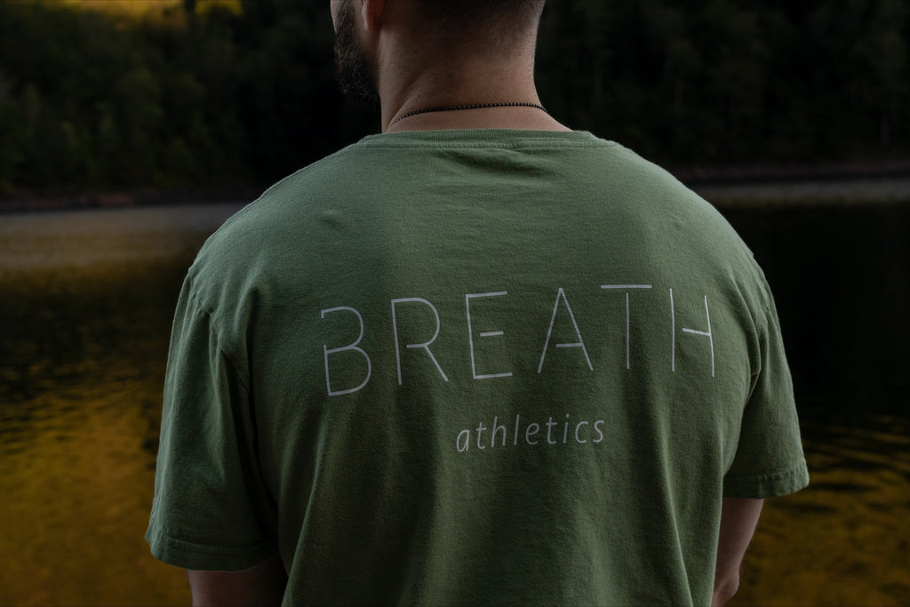 100% organic cotton Light Mint Green T Shirt, upper back with logo on chest brand name Breath on the back.