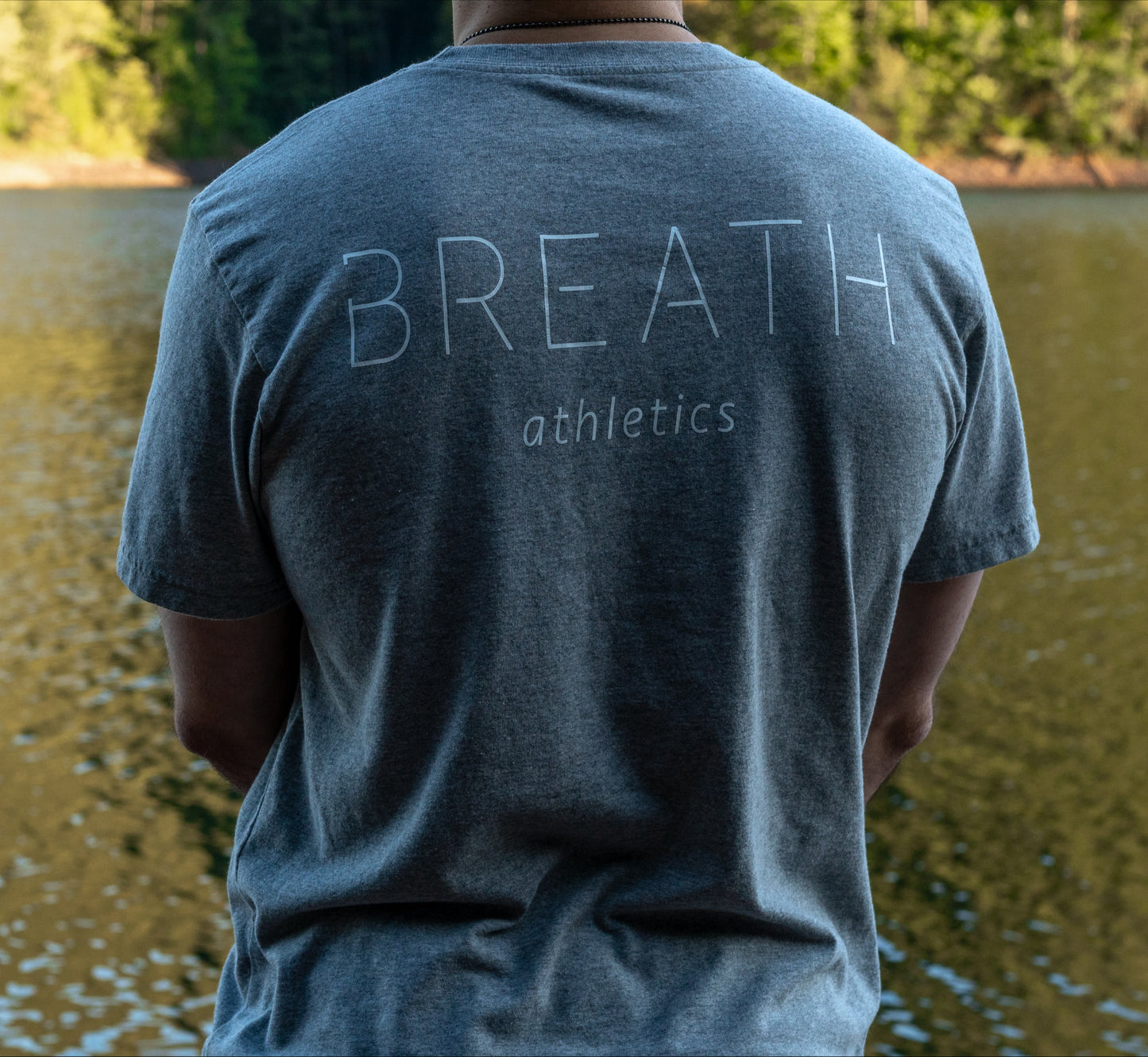 back of Grey short sleeve t shirt.